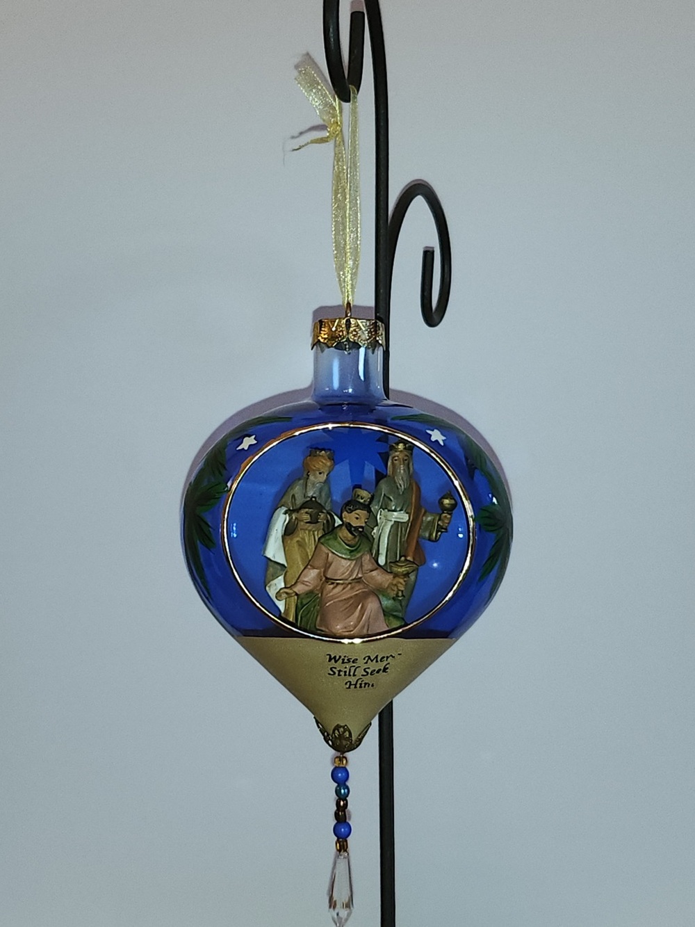 Vintage 1998 Fontanini Simonetti Three Kings Blue Glass Teardrop Ornament Magi
